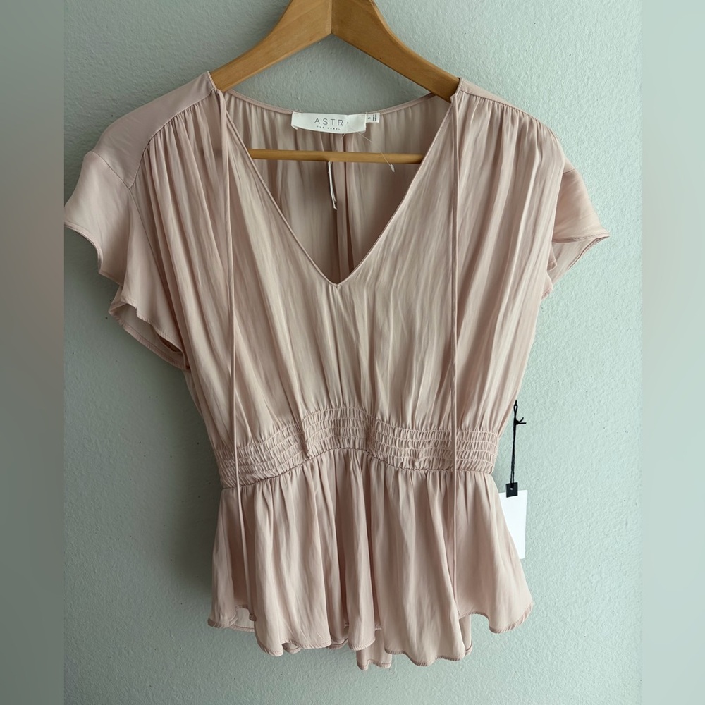 ASTR Blush Pink V-Neck Peplum Blouse Nordstrom NWT